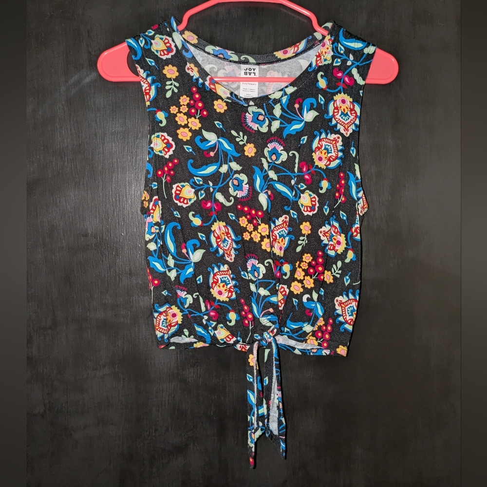 Floral Sleeveless Tie-Front Crop Top